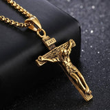 Men Stainless Steel Gold Silver Black Jesus Crucifix Pendant Chain Necklace