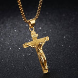 Men Stainless Steel Gold Silver Black Jesus Crucifix Pendant Chain Necklace