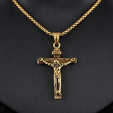 Men Stainless Steel Gold Silver Black Jesus Crucifix Pendant Chain Necklace