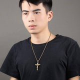 Men Stainless Steel Gold Silver Black Jesus Crucifix Pendant Chain Necklace