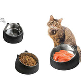 Pet Dog Cat Food Bowl Raised No Slip Stainless Steel Tilted Water Food Feeder