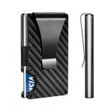 Men Slim Carbon Fiber Credit Card Holder RFID Blocking Metal Money Clip Wallet