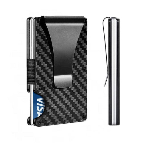 Men Slim Carbon Fiber Credit Card Holder RFID Blocking Metal Money Clip Wallet