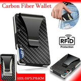 Men Slim Carbon Fiber Credit Card Holder RFID Blocking Metal Money Clip Wallet