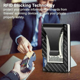 Men Slim Carbon Fiber Credit Card Holder RFID Blocking Metal Money Clip Wallet
