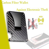 Men Slim Carbon Fiber Credit Card Holder RFID Blocking Metal Money Clip Wallet