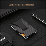 Men Slim Carbon Fiber Credit Card Holder RFID Blocking Metal Money Clip Wallet