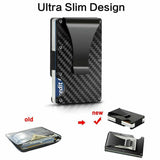 Men Slim Carbon Fiber Credit Card Holder RFID Blocking Metal Money Clip Wallet