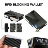 Men Slim Carbon Fiber Credit Card Holder RFID Blocking Metal Money Clip Wallet