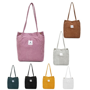 Women Corduroy Applique Tote Bags Handbag Messenger Canvas Shoulder Bag Travel