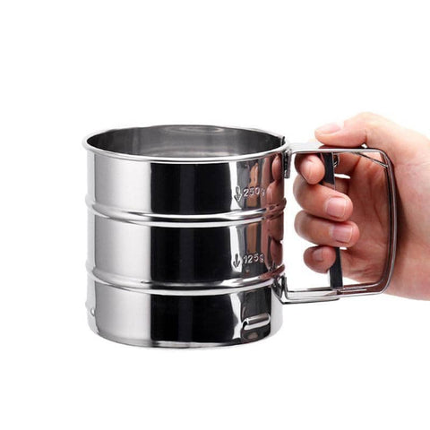 Mesh Flour Sifter Baking Icing Sieve Strainer Cup Sugar Shaker Mechanical Metal