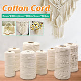 2/3/4Mm Macrame Rope Natural Beige Cotton Twisted Cord Artisan Hand Craft
