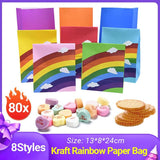 80PCS Kraft Paper Party Bag Seal Birthday Favor Kids  Rainbow Candy paper bags