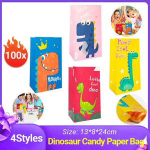100PCS Dinosaur-Themed Kraft Party Bags for Kids Birthday