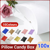 100x Kraft Pillow Gift Boxes - Candy Favor Bags for Weddings 10 Colours