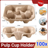 100PCS BioCup 2/4 Cup Carry Tray - Recycled Paper Pulp Holder