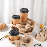100PCS BioCup 2/4 Cup Carry Tray - Recycled Paper Pulp Holder