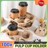 100PCS BioCup 2/4 Cup Carry Tray - Recycled Paper Pulp Holder
