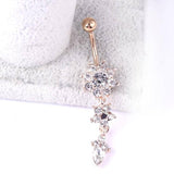 Flower Crystal Surgical Steel Dangle BELLY Button Navel bars Ring Body Piercing