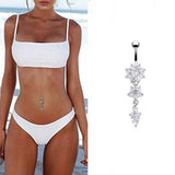 Flower Crystal Surgical Steel Dangle BELLY Button Navel bars Ring Body Piercing