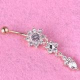 Flower Crystal Surgical Steel Dangle BELLY Button Navel bars Ring Body Piercing