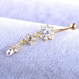 Flower Crystal Surgical Steel Dangle BELLY Button Navel bars Ring Body Piercing