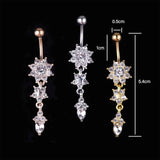 Flower Crystal Surgical Steel Dangle BELLY Button Navel bars Ring Body Piercing