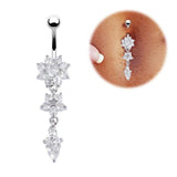 Flower Crystal Surgical Steel Dangle BELLY Button Navel bars Ring Body Piercing