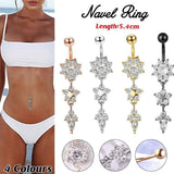 Flower Crystal Surgical Steel Dangle BELLY Button Navel bars Ring Body Piercing