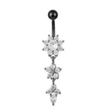 Flower Crystal Surgical Steel Dangle BELLY Button Navel bars Ring Body Piercing