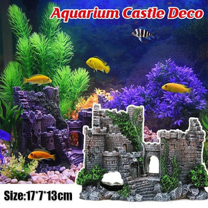 Aquarium Decor Fish Tank Ornament Landscape Ancient Castle Tower Hide Cave Resin