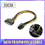 20CM 15 Pin SATA Power to 6 Pin PCIe PCI-e PCI Express Cable For Video Card