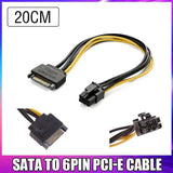 20CM 15 Pin SATA Power to 6 Pin PCIe PCI-e PCI Express Cable For Video Card