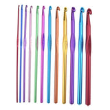 12 Size Multi Coloured Aluminium Crochet Hooks Yarn Knitting Needles 2-8mm Set