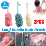 2PCS Long Handle Bath Brush Soft Mesh Sponge Back Scrubber Body Puff Shower