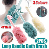 2PCS Long Handle Bath Brush Soft Mesh Sponge Back Scrubber Body Puff Shower