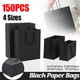 150Pcs Bulk Black Paper Bags Gift Shopping Carry Craft Bag With Cutton Handles