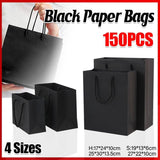 150Pcs Bulk Black Paper Bags Gift Shopping Carry Craft Bag With Cutton Handles