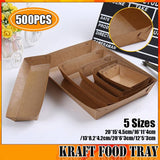 500PCS Kraft Cardboard Food Disposable Tray Brown Party Chips Takeaway Container
