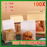 100x Kraft Paper Cake Bags with Window - Flat Bottom Bread Packaging