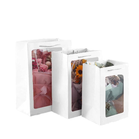 20PCS Kraft Paper Gift Bags With Transparent Clear Window Flower Carry Bag