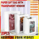20PCS Kraft Paper Gift Bags With Transparent Clear Window Flower Carry Bag