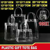 100x PVC Transparent Gift Tote Bag with Snap Button for Packaging
