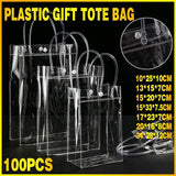 100x PVC Transparent Gift Tote Bag with Snap Button for Packaging