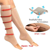 Zip Sox Compression Socks Zipper Leg Support Knee Open Toe Shaper Stockings