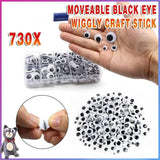 730x Google Googly Eyes Joggle Moveable Black Eye Wiggly Craft Stick On Adhesive