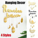 Ramadan Kareem Wooden Ornament Eid Mubarak Islam Mosque Party Hanging Decor