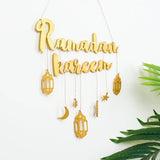 Ramadan Kareem Wooden Ornament Eid Mubarak Islam Mosque Party Hanging Decor