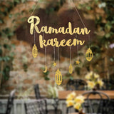 Ramadan Kareem Wooden Ornament Eid Mubarak Islam Mosque Party Hanging Decor