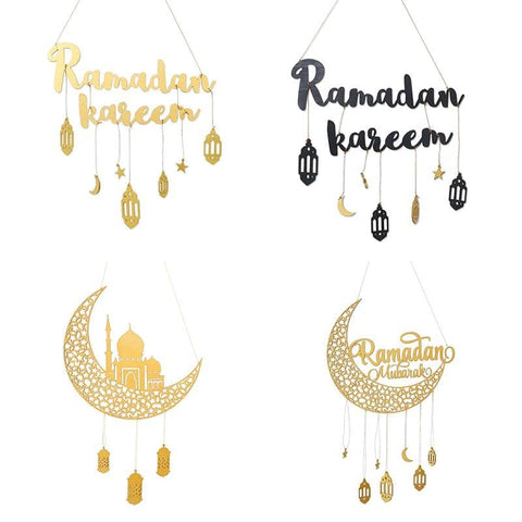 Ramadan Kareem Wooden Ornament Eid Mubarak Islam Mosque Party Hanging Decor